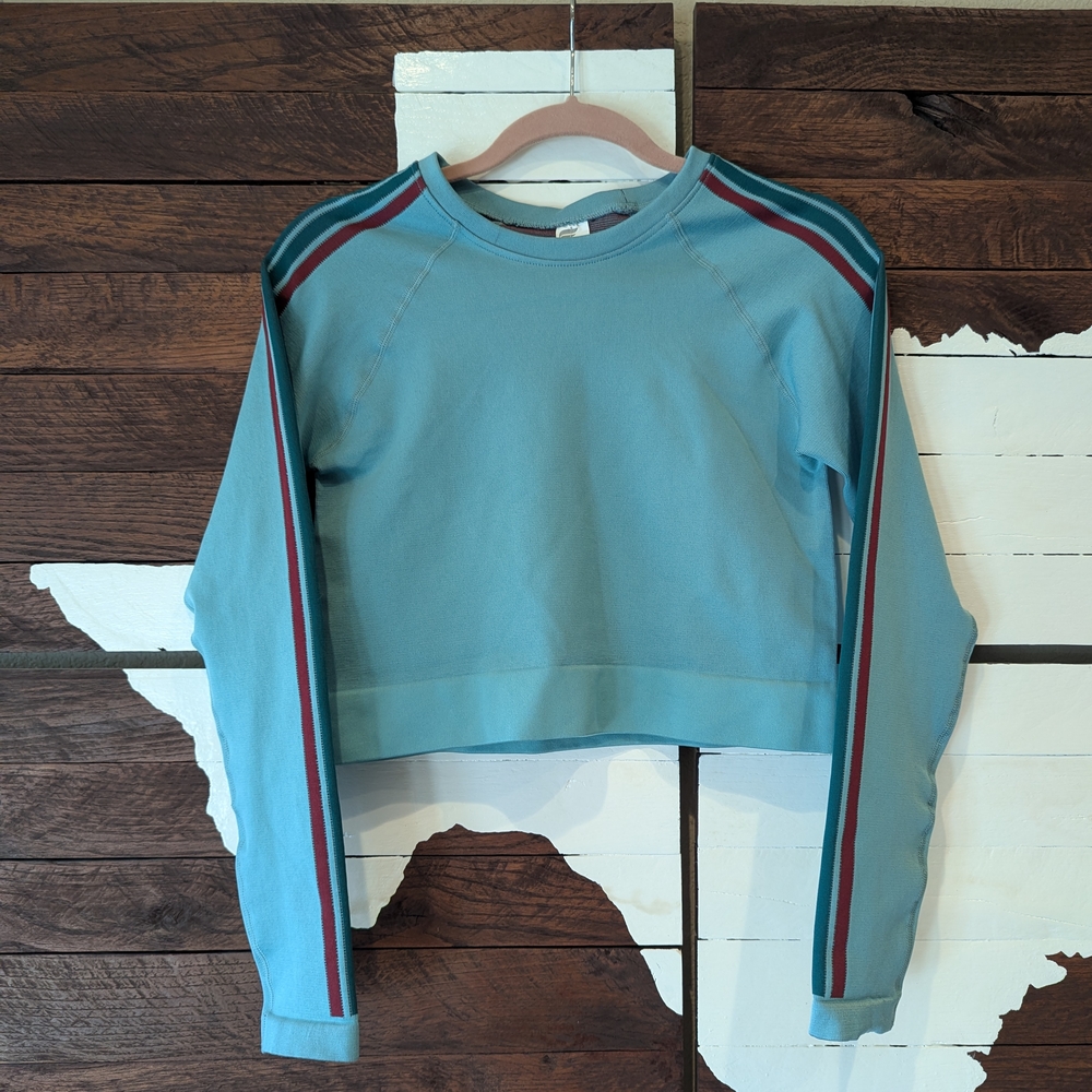 Fabletics Blue Cropped Top with Striped Sleeves